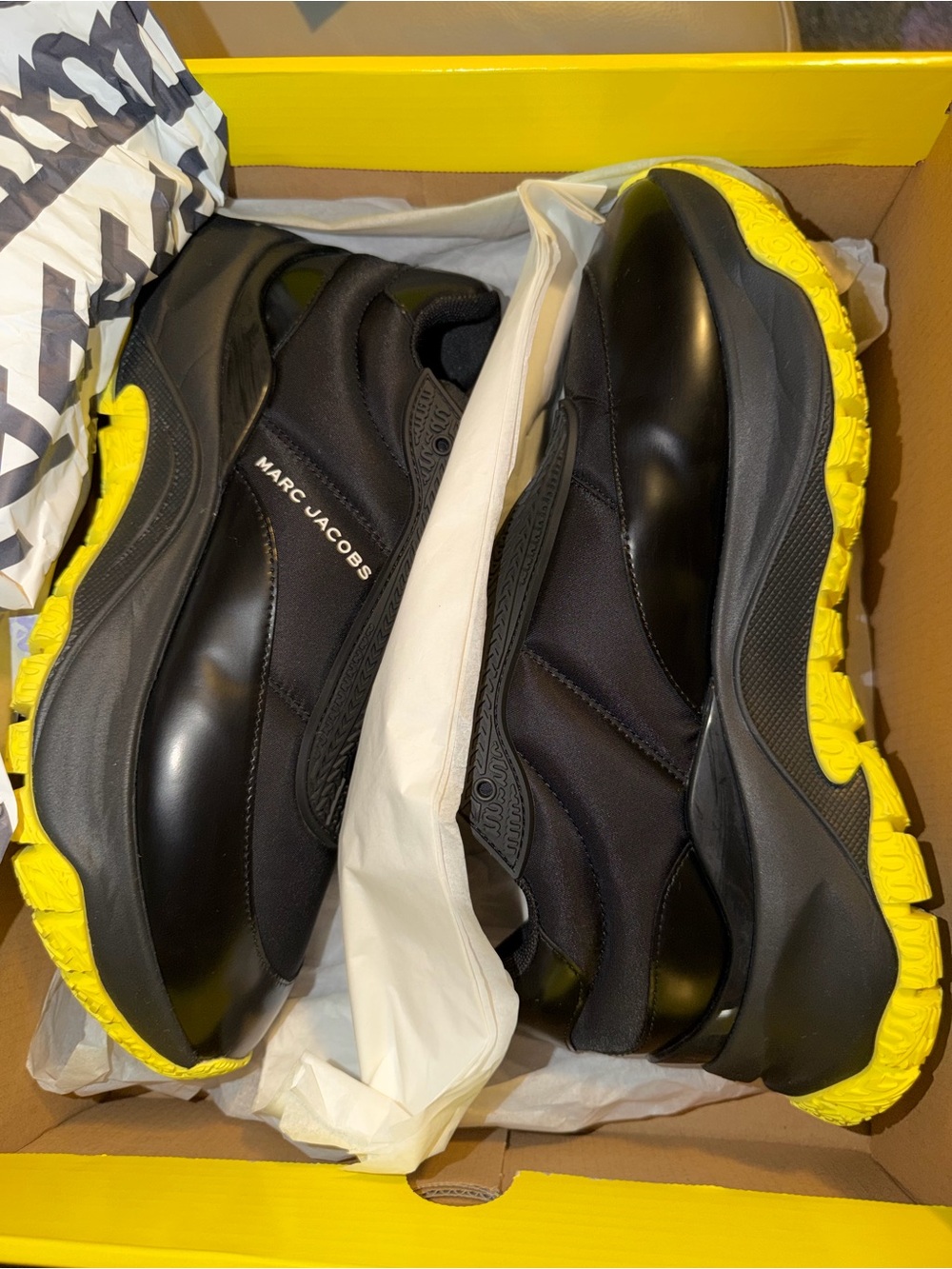 Marc Jacobs Black Sneakers with Yellow Outsole EUC